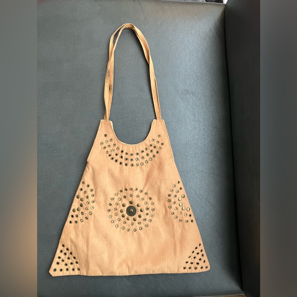 Cute Brown Suede Like Shoulder Purse Handmade Boho Festival Outdoor Eyelets